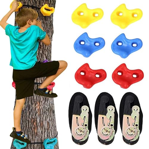 hooroor Ninja Warrior Obstacle Course for Kids and Adults - 66FT Slackline with Tree Climbing Rock Holds, Swing Seat, Monkey Bars, Ring Wheel, Rope Ladder - Outdoor Training Playset - Thumbnail 4