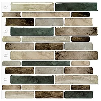 WOWSTAR 10-Sheet Peel and Stick Tiles, Marble Look Kitchen Backsplash Tiles, 11.5"x11.5" Dark Brown