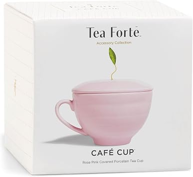 Tea Forte Café Cup with Lid, Rose Pink, 8 oz