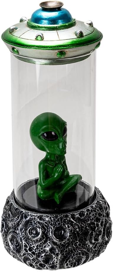 Pacific Giftware Alien UFO Backflow Incense Burner with Sci-Fi Spaceship Design Unique Resin Decor for Aromatherapy and Space-Themed Home Accents 9.13" Tall