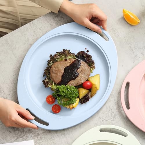 Image of Unbreakable Wheat Straw Dinner Kids Plate Dinnerware Sets Serving Plates Round Dishes for Dessert, Appetizer, Fruit, Snack, Salad Dishwasher & Microvave Safe Dinner Set (34cm, Blue, Set of 3)