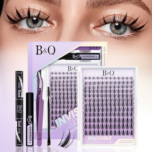 B&Q Fairy Lash Clusters Kit Natural Lashes Clusters Wispy Invisible Band Manga Lashes Individual Lashes Bond and Seal Eyelash Extension Kit Easy Removal (Fairy Kit-8-18MIX)