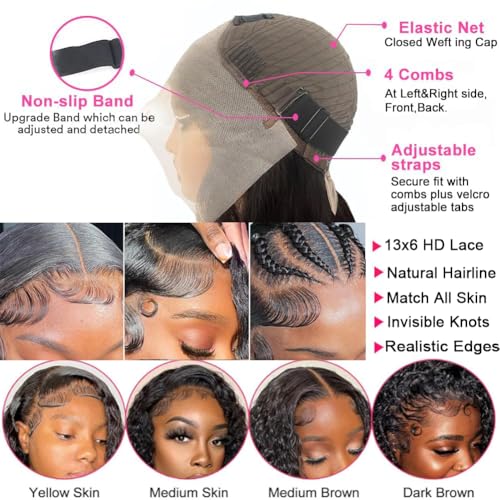 Image of 20 Inch Deep Wave Lace Front Wigs Human Hair 200 Density 13x6 HD Lace Frontal Wigs Human Hair Pre Plucked Deep Curly Glueless Wigs Human Hair with Baby Hair Curly Wigs for Women Natural Color