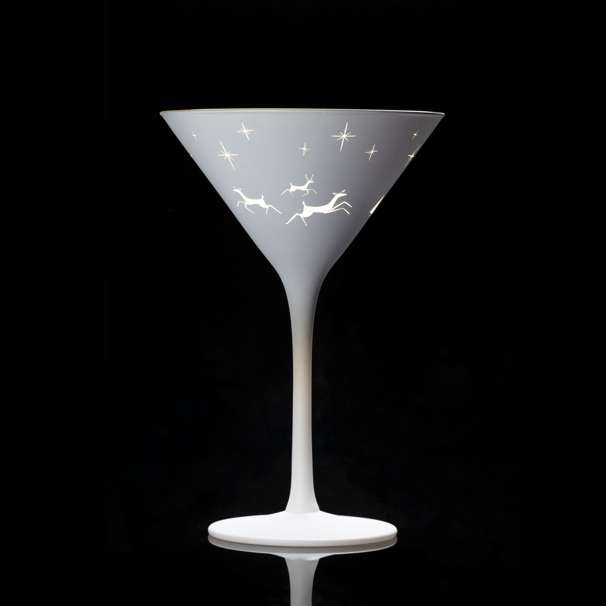 Wonderland White & Gold Martini 8.5oz Set of 2 | Lead-Free Glass | Laser Etched Winter Wonderland | Set of 4 Martini Cocktail Glasses