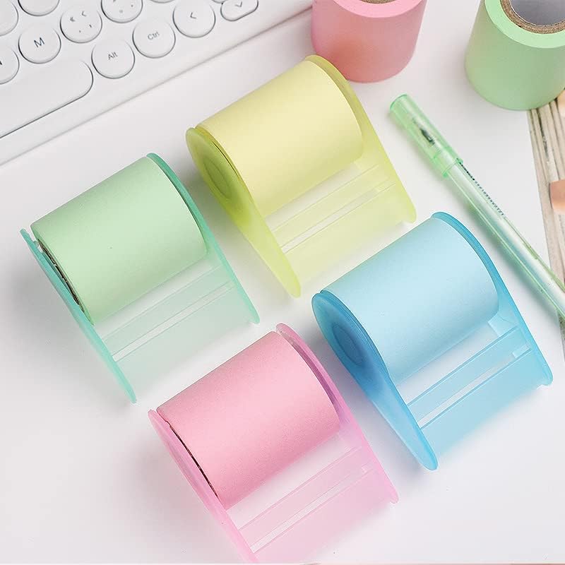 Sticky Notes Tape, Self-Stick Full Adhesive Roll Notes with Tape Dispenser, Tear The Different Sizes You Need 4 Tape Holders + 4 Replaceable Rolls, 4 Colors (4 Rolls + 4 Holders)