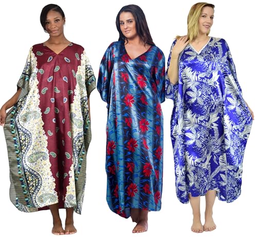 Satin Caftan/Kaftan Combo, 3 Caftans with Blue Shades, Special#11, One Size