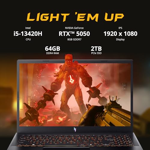 Nitro V 15,6" FHD IPS 165Hz Gaming Laptop, Intel Core i5-13420H, NVIDIA GeForce RTX 5050 8GB GDDR7, 64GB RAM, 2TB SSD, tastiera retroilluminata, Wi-Fi 6, Win 11 Pro, nero, set docking station da - Notebook - Immagine 2