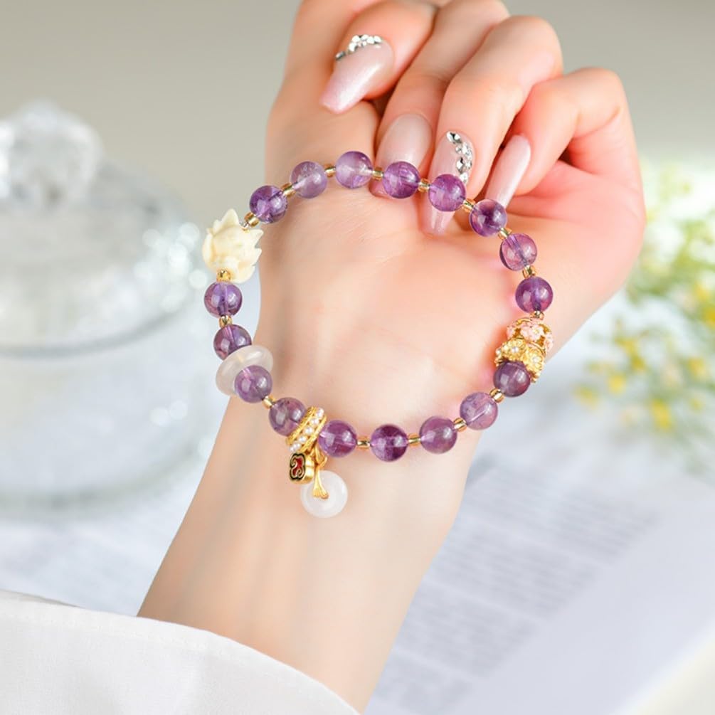 DorkTees (C630新款紫水晶平安扣手链) 天然新款紫水晶平安扣 Fengshui Jade Bracelet Lucky Charm 手链新中式清新风新女手串