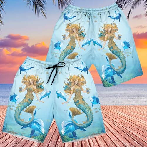 Mermaid Lovers Men's Swim Trunks - Sea Maiden Hawaiian Shorts for Men, Men's Summer Bathing Shorts Set 173
