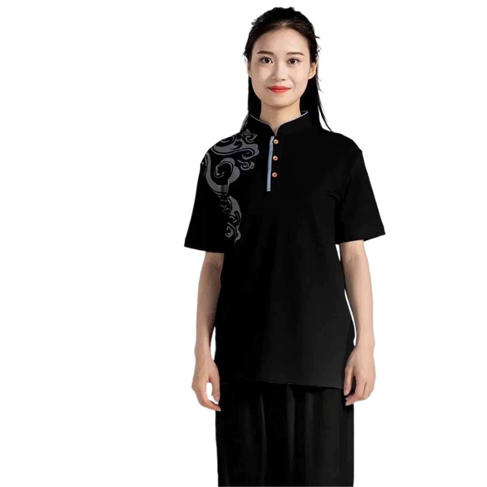 Kung-Fu-Shirt, nur T-Shirt, Kampfsport, kurzärmelige Kleidung, Klassische Uniform, Tai-Chi-Kleidung, Herren-Shirt, Oberteil, Damen Unisex Kung Fu Uniform(Black2,M)