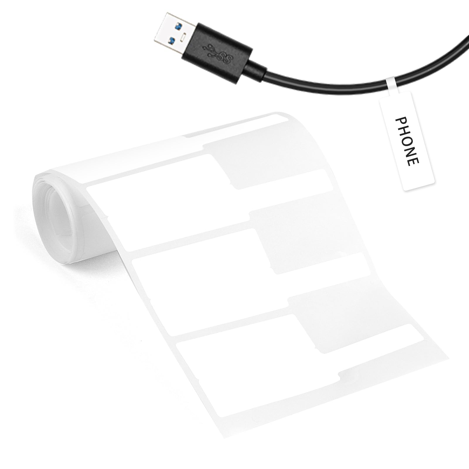 60 Pieces Self-Adhesive Blank Cable Labels, Reusable Wire Labels Cable Write On Identification Tags White Cord Tags Wire Markers for Organizing Electronics Computers Cord Management