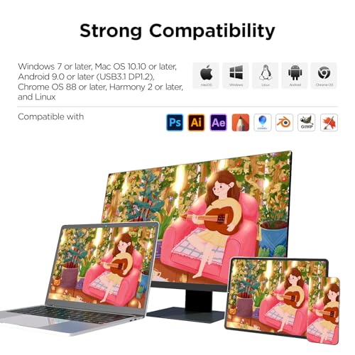 ugee UE12 11,6 Zoll Grafiktablett mit Display,Pen Display mit 124% sRGB mit 8 Shortcut-Tasten...