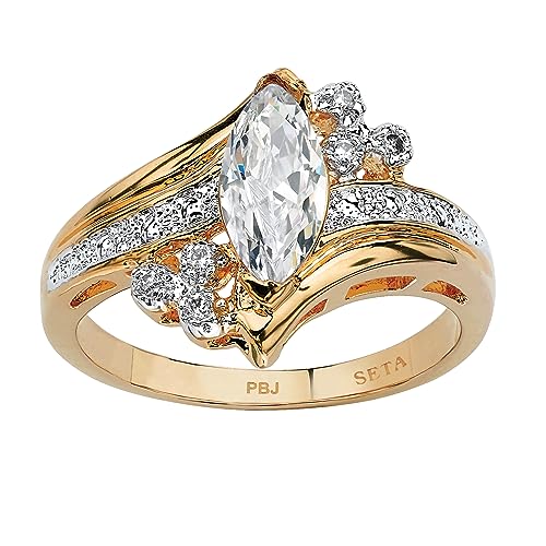 Palm Beach Jewelry 14K Yellow Gold Plated Marquise Cut Cubic Zirconia Bypass Engagement Ring