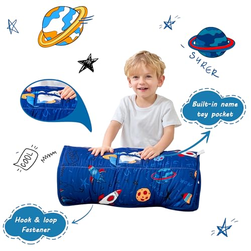 Image of Lasoftan Toddler Nap Mat with Pillow and Blanket, Extra Large Rolled Napping Mats,Slumber Bags for Boys Girls,Kids Sleeping Bag for Daycare, Preschool Travel Camping