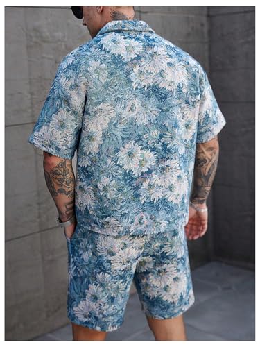 Men's 2 Piece Vacation Outfits Floral Short Sleeve Button Down Shirt and Shorts Summer Clothing Set4