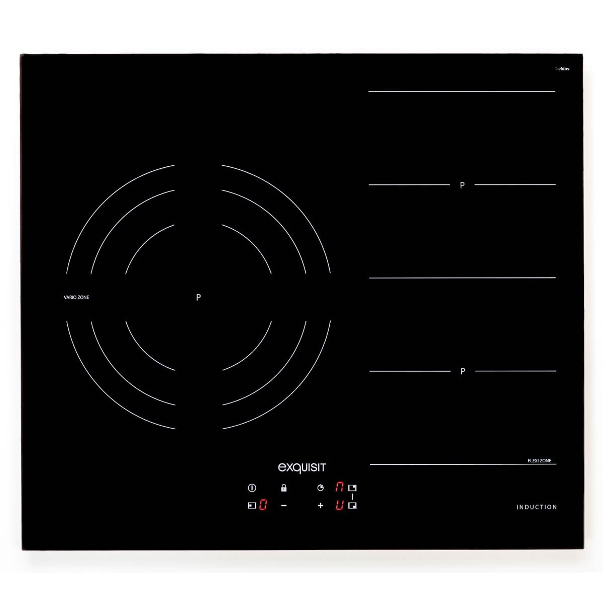 Exquisit® Placa de Inducción 3 Zonas, 7200W, con VarioZone Paellera 28cm y FlexiZone para Planchas, Función PowerBooster, Control Táctil, Medidas (6,3 x 59,0 x 52,0 cm)