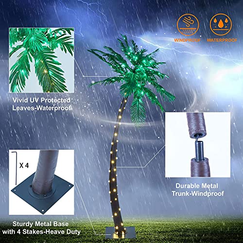 LIGHTSHARE 7FT Lighted Palm Tree, Green LED Artificial Tree for Patio, Poolside, Tropical Summer Décor, Indoor Outdoor Use