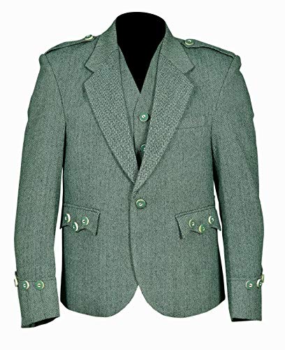 A/P Lovat Green Tweed Argyle Kilt Jacket With 5 Button Vest Scottish Wedding Dress