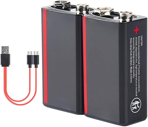 NabEli Baterías recargables de 9 V, batería de iones de litio USB de 500 mAh, con cable de carga USB, carga de 1000 ciclos, para detector de humo,