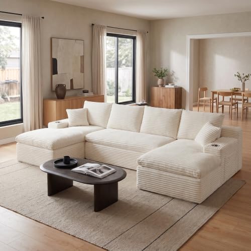 Image of 120 inch Modular Sectional Sofa, U-Shape Boneless Couch, Beige