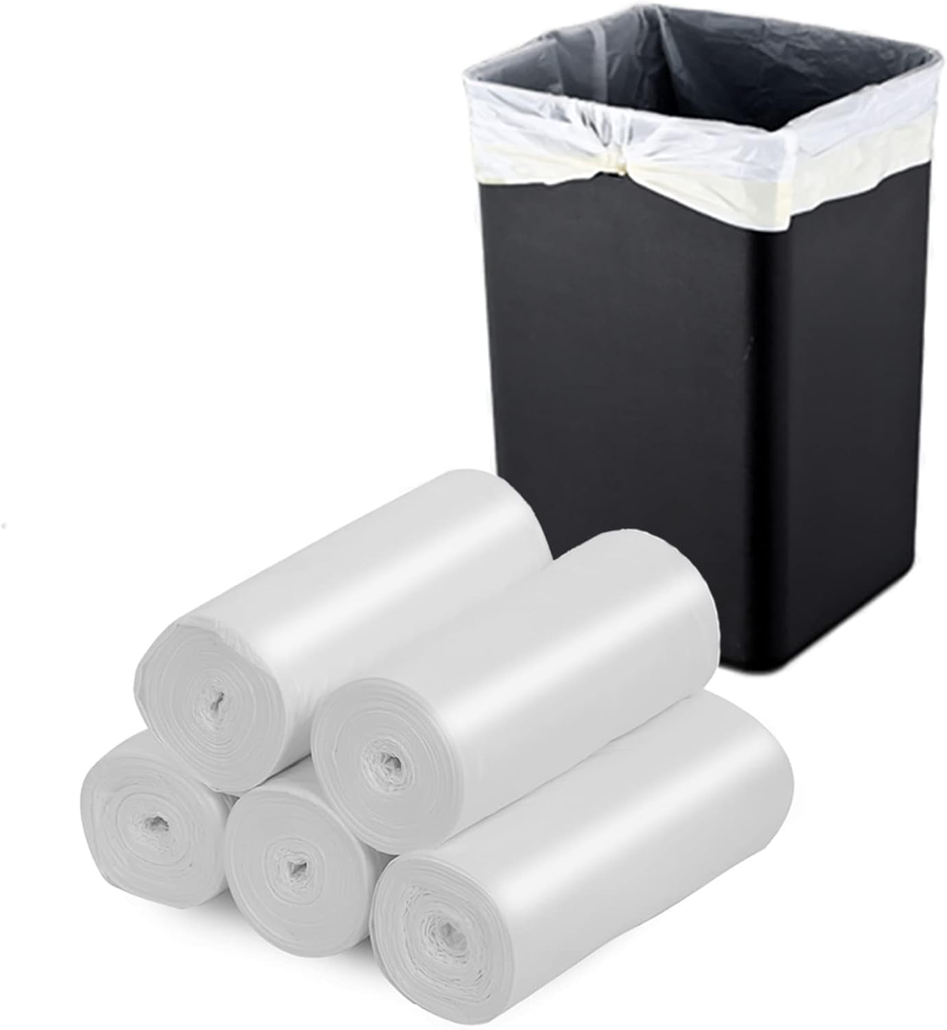 Biodegradable Trash Bags - 5 Gallon Durable Garbage Bag, Pack of 60, Perfect for Tall Trash Cans Green Thicken Recycling Bin Bags for Kitchen, Bathroom, Camping, Office, Car WHITE