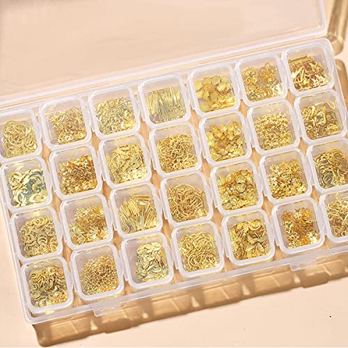 Gold Metal Nail Studs, 3D Mix Gold Geometry Nail Art Glitter Flakes Decorations Set, Multiple Shapes Rivet Jewelry Accessories For Women Girls Manicure Acrylic Nails Supplies Diy Crafts Sequins #TOP5
