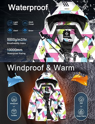 Image of GEMYSE Girl's Waterproof Ski Snow Jacket Hooded Fleece Lined Windproof Winter Jacket