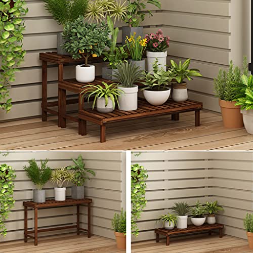 LAIYUTING Pflanzenregale Garten Stufenhölzerner Blumenständer Balkongrünpflanzenständer Wohnzimmerblumentopfständer Gartendekorationsständer (Color : Braun, Size : 78x25x45cm)