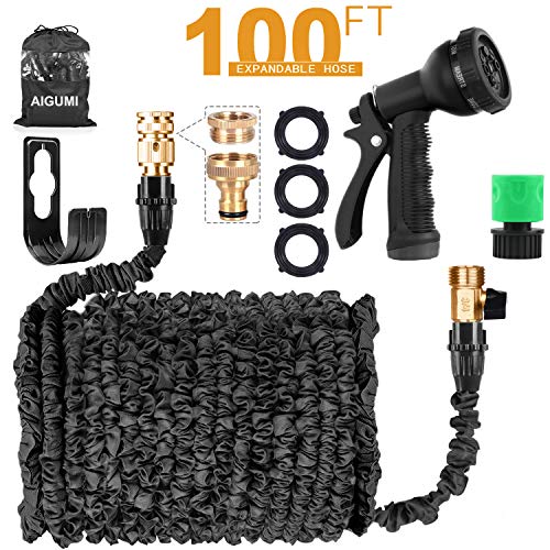 AIGUMI Tuyau Arrosage Extensible 100ft/30m Tuyau d'arrosage Flexible, Tuyau d'eau 8 Pulvérisateurs Fonctionnels, Tuyau Souple pour Nettoyage, Maison, Jardin et Voiture (Noir)