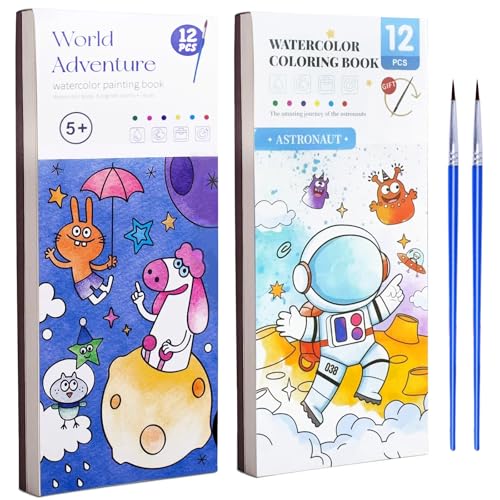 FAYAHAR 2 Pezzi Libro da Colorare con Acqua, Album da Colorare per Bambini, Mini Libri ad Acqua con Pennello, per Bambini, Attività di Disegno per Artigianato Artistico