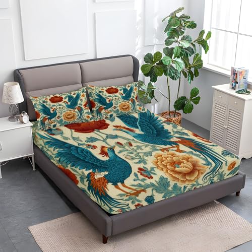 Drap housse microfibre 140x200 cm motif phoenix jaune rétro