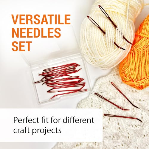 Image of VONEEDL 20 PCS Bent Tip Tapestry Needles with Large Eye - Yarn Blunt Steel Knitting Needles in Storage Box - Perfect for Crochet, Weaving, Darning, DIY, and Crafting