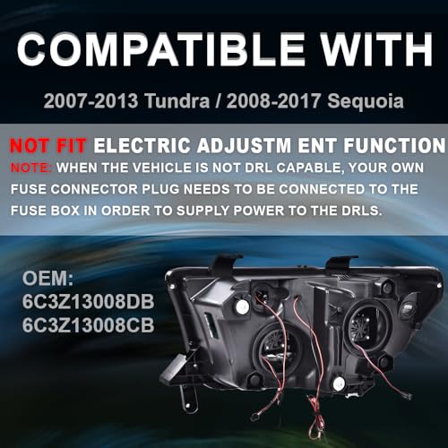 Image of GRAND ORANGE LED Tube Projector Headlights Assembly w /Bulbs Compatible with Toyota Tundra 2007-2013 /Fit Toyota Sequoia 2008-2017 Driver & Passenger Side Clear Lens Black Housing Clear Reflector