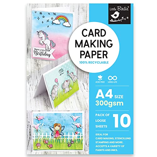 Image of Little Birdie Card Making Paper 300 GSM A4 Size, 10 Sheets | Durable Paper for Card Making, Stenciling, Stamping, Die Cutting, and Mixed Media Crafts