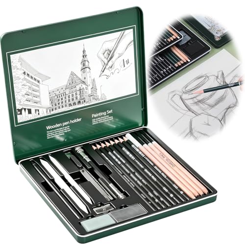 Kit de Dessin Professionnel 20 Pièces, Set de Croquis avec Crayons Graphite (2H-8B), Fusains, Gomme et Accessoires, Matériel de Dessin Idéal pour Artistes, Débutants...