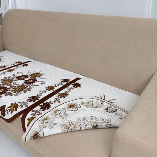Image of Homerz Premium 'Surya Series' Sofa Cover | Stylish Sofa Protector | Net Fabric | Anti-Stain & Washable Slip Cover Exact Size Antislip (Daisy Brown, 7 (3+2+2) Seater, Only Seat Cover)