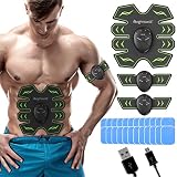 8 Gel Pads Abs Trainer - CE Certified EMS Muscle Stimulator for Back, Abdominal,...