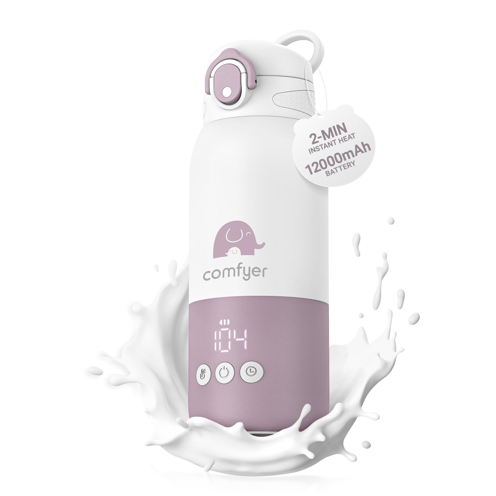 Comfyer BW01 Scaldabiberon Portatile per Neonati, Batteria 12000mAh, Riscaldamento Rapido 2 Min per Latte Materno e Acqua, per Poppate Notturne, Auto e Viaggi in Aereo On‑the‑Go