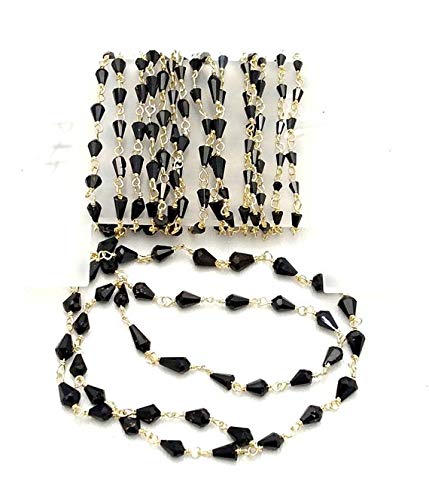 BEADS GEMSTONE ROSARY CHAIN black Spinel cone shaped beads,925 sterling silver, 24 k gold plated,rosary style,Wire Wrapped Chain,Chain Per Foot size - 2x2-3x4 mm [E1745] Code-HIGH-32788