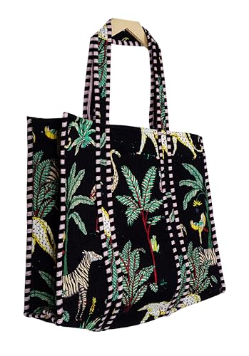 Image of Quilted Cotton Hand printed Reversible Large multicolor cotton Tote Bag,Indian Handmade Block Printed Tote Bag Women Handbag