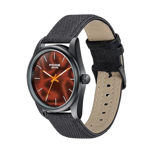 Image of Sonata Poze 9 with Quartz Analog Black /Orange Dial Black Strap Watch for Men - SP70033NP01W