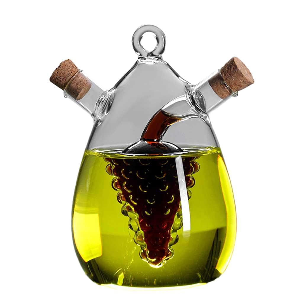 Dispensador de aceite y vinagre de cristal, Botella dispensadora de aceite y vinagre 2 en 1 de vidrio con tapones de corcho en varios tamaños(A Model,400ML)
