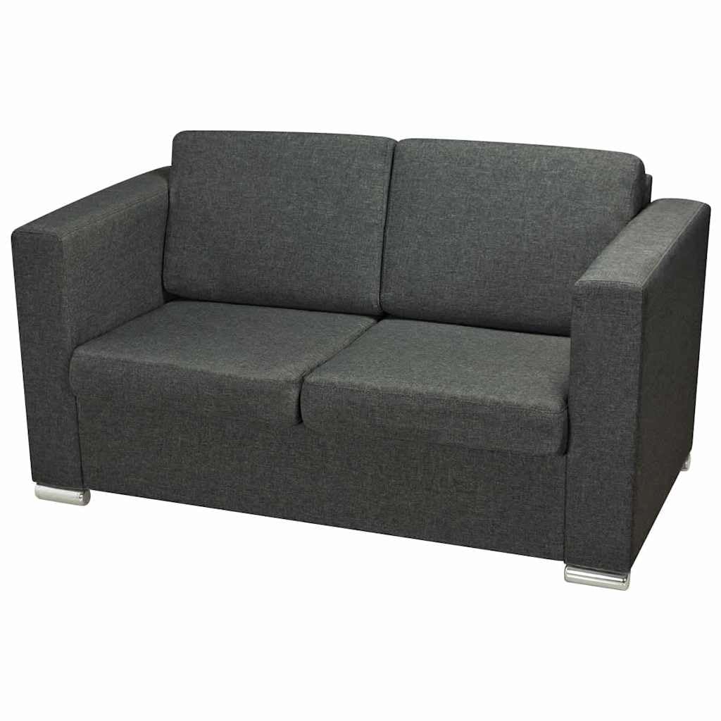 Juego de sofá de dos piezas de tela gris oscuro con sofás de 2 plazas y 3 plazas, marco de madera estable, patas cromadas, asiento ancho, fundas de almohada extraíbles, ideal para salón