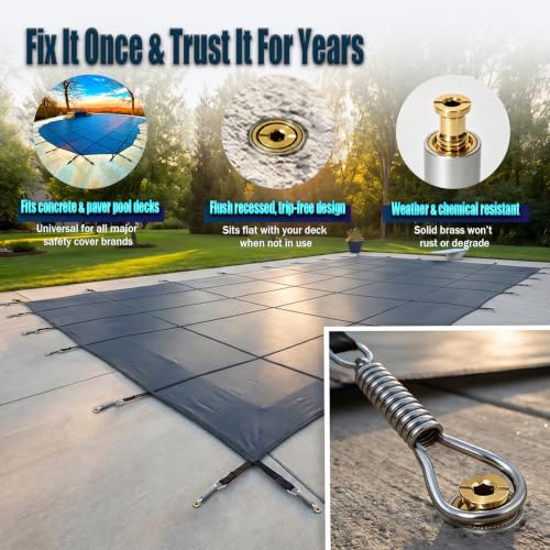Image of 10 Pack 18 inch Pool Cover Anchors, 18 inch Heavy Duty Aluminum Tube with Brass Anchors, Suitable for Loose Ground or Paved Surface Installation, Fit for Pool Safety Cover Fixation, Extra-Long Lawn Pipe Set
