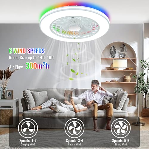 SOGOTING 24'' Low Profile Bladeless Ceiling Fans with Lights, Remote/APP/Alexa Smart Control, RGB & 3CCT Dimmable, Flush Mount Ceiling Fan with 6-Speed Reversible for Bedroom Living Room by SOGOTING - Used condition - Image 4