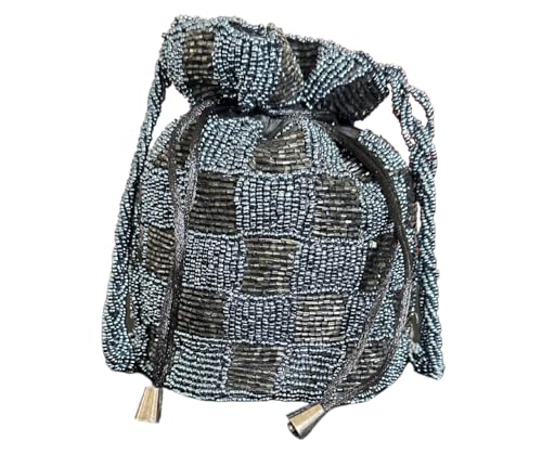 CRAFT BAZAAR Beaded Potli Mini Bucket & Evening Bag with Wristlet