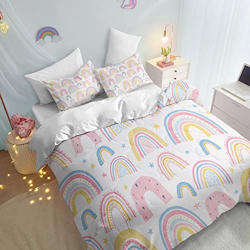 Bedmust Rainbow Twin Comforter Set For Girls Pink And Yellow Rainbow Star Comforter 3 Piece With 2 Pillow Shams(1 Comforter And 2 Pillow Shams) #TOP1