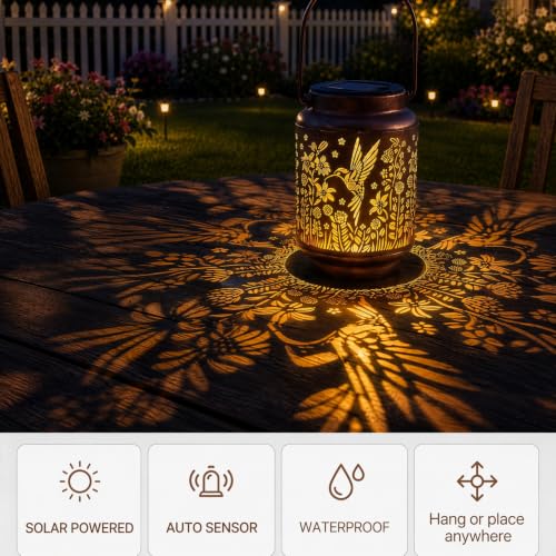 Hummingbird Solar Lantern Metal Floral Lights Outdoor Yard Garden Decor - image 2
