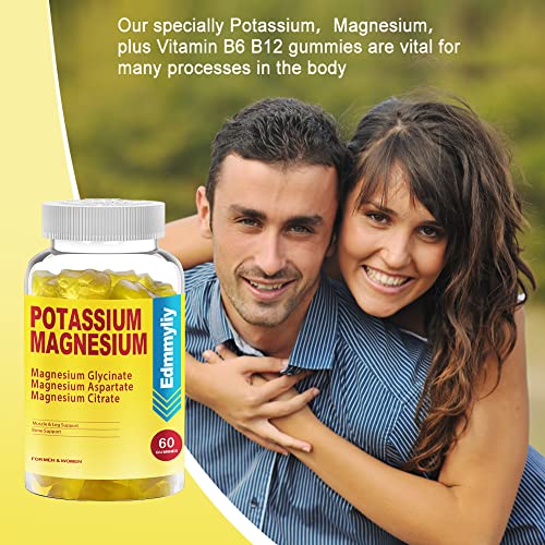 Potassium Magnesium Supplement Gummies For Adults High Absorption Potassium Gluconate 99Mg Magnesium Citrate 250Mg With Vitamin B6 B12, Regulate Heart Rhythm & Muscle Relaxation,Bone Health,Sugar Free #TOP3