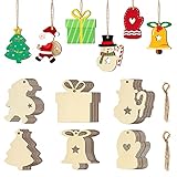 Oladwolf Weihnachtsanhänger Holz Weihnachtlicher Baumschmuck, Christbaumschmuck Holz Anhänger Weihnachtsdeko Basteln Weihnachten Kinder, DIY holzanhänger Holzkarten Geschenkanhänger Mit Schnur Klein